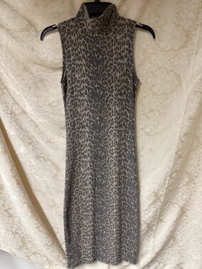 NWT Anistar Turtleneck MIDI Dress in a soft brush cotton cheetah print